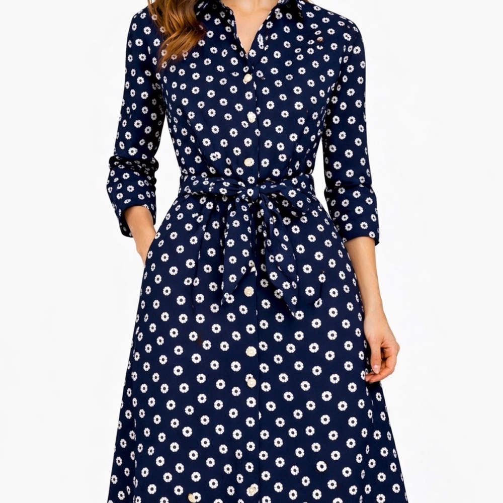 J. Crew Dark Blue Floral Long Sleeve Dress Size Small 6 EUC - Picture 2 of 9